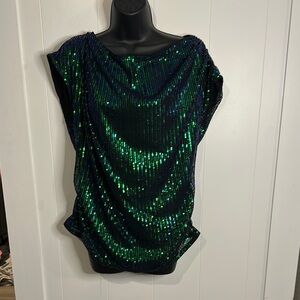 Grace Karin Shimmering Green and Blue Sequin Blouse